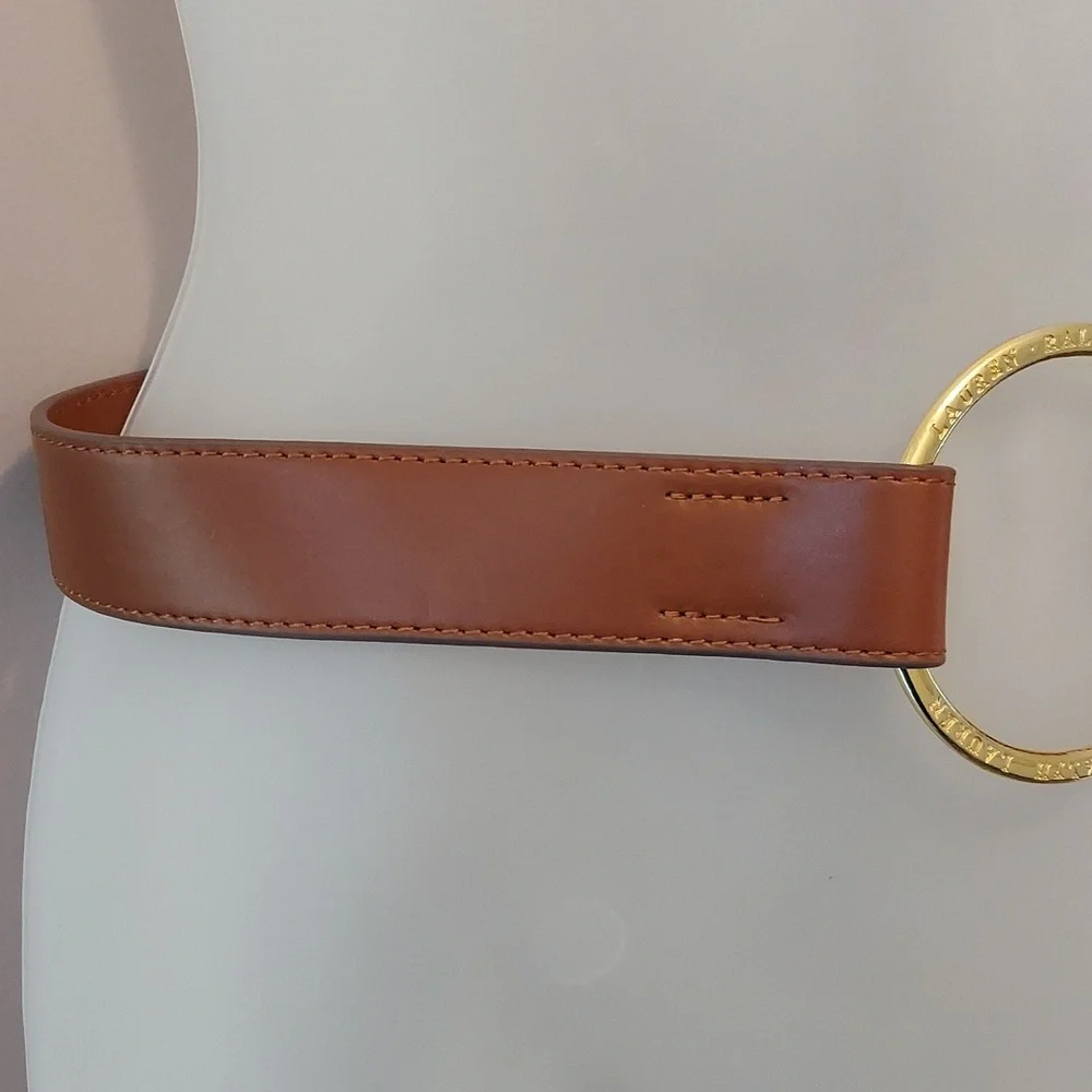 LAUREN Ralph Lauren Brown Faux Leather Belt with Goldtone Ring Detail Size 4 - Picture 5 of 15